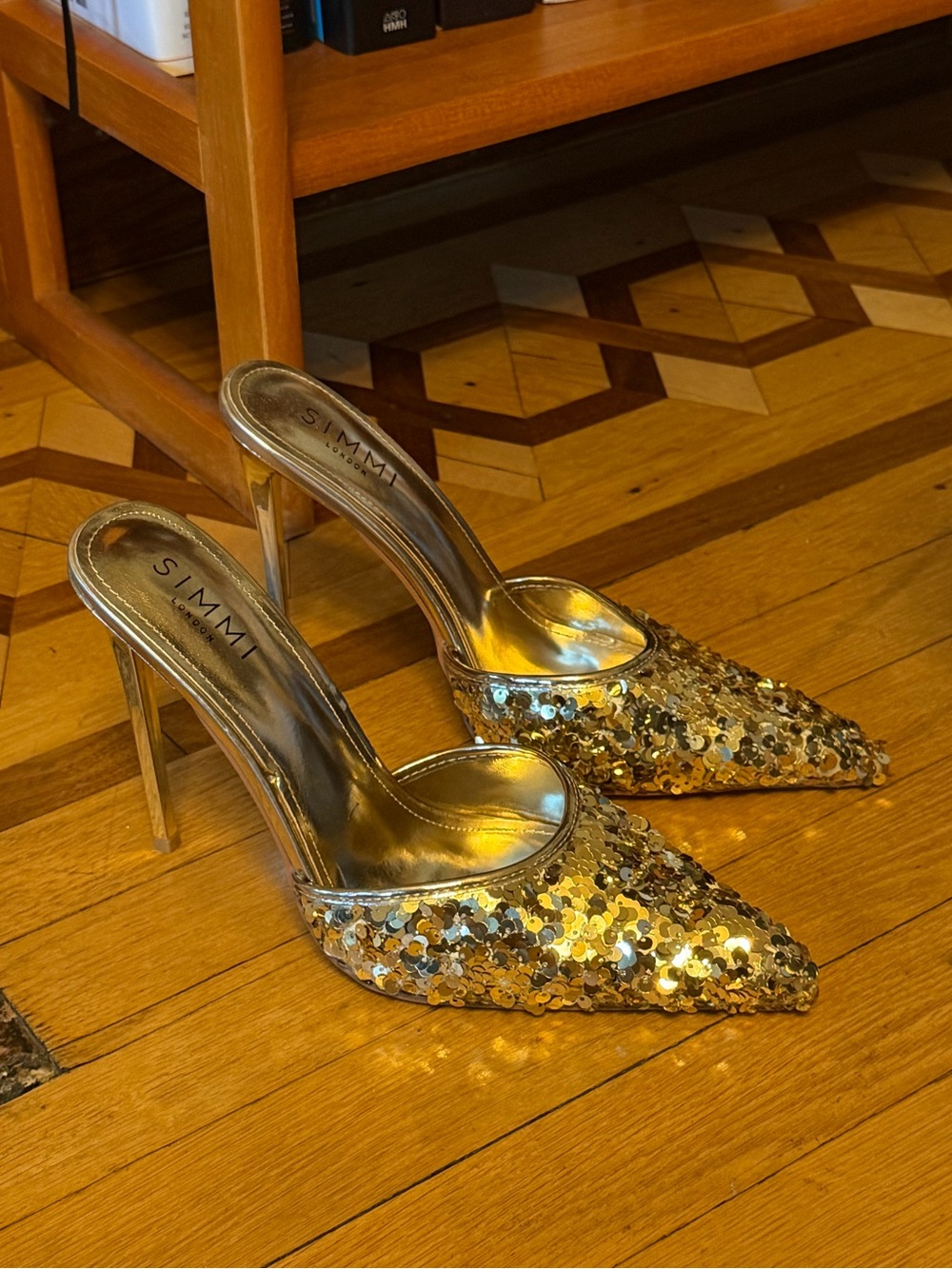 Gold Sequin Pointed Stiletto Heels